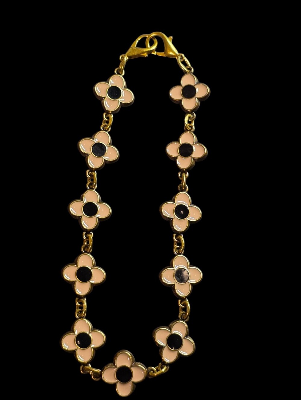 Gold-Tone Flower Link Bag Chain with Black Centers